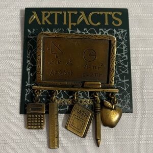 Artifacts Gold-Tone Schoolboard & Charms Brooch - Math Theme